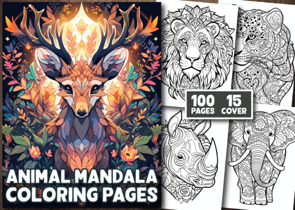 100 Animals Mandala Coloring Pages - HeyCrafters Digital Download