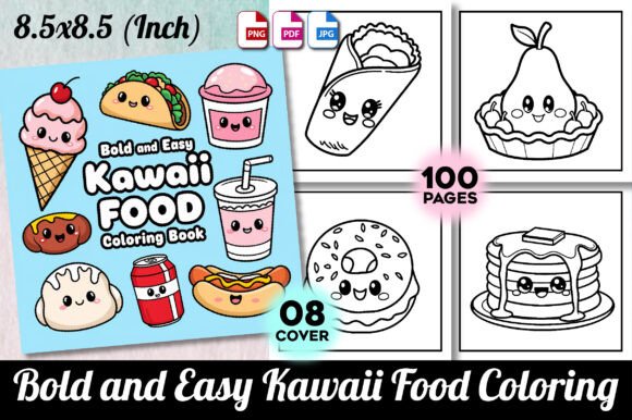 Bold and Easy Kawaii Food Coloring Book - HeyCrafters Digital Download
