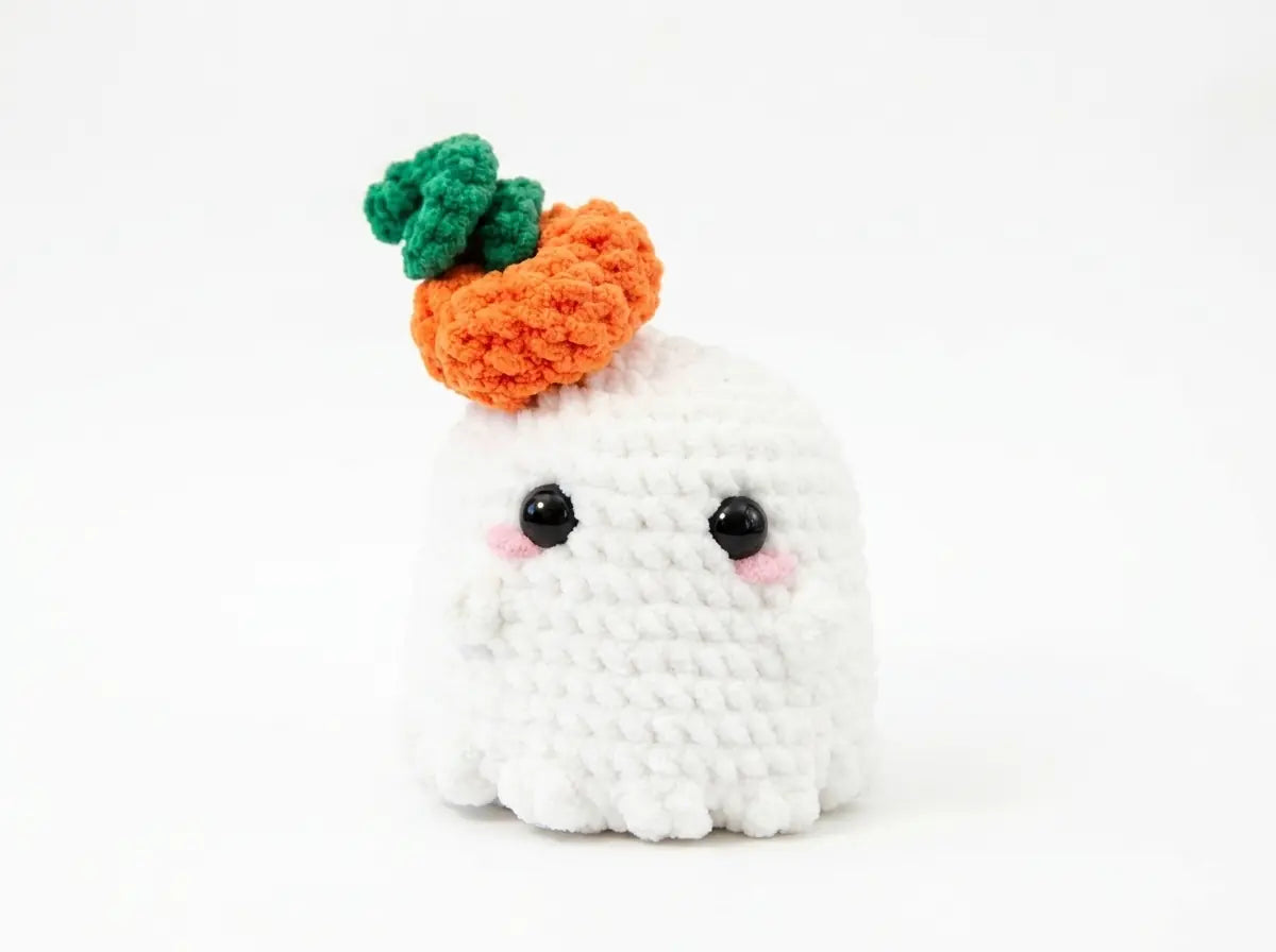 Fear Me Ghost with Pumpkin Hat Crochet Pattern: Amigurumi PDF
