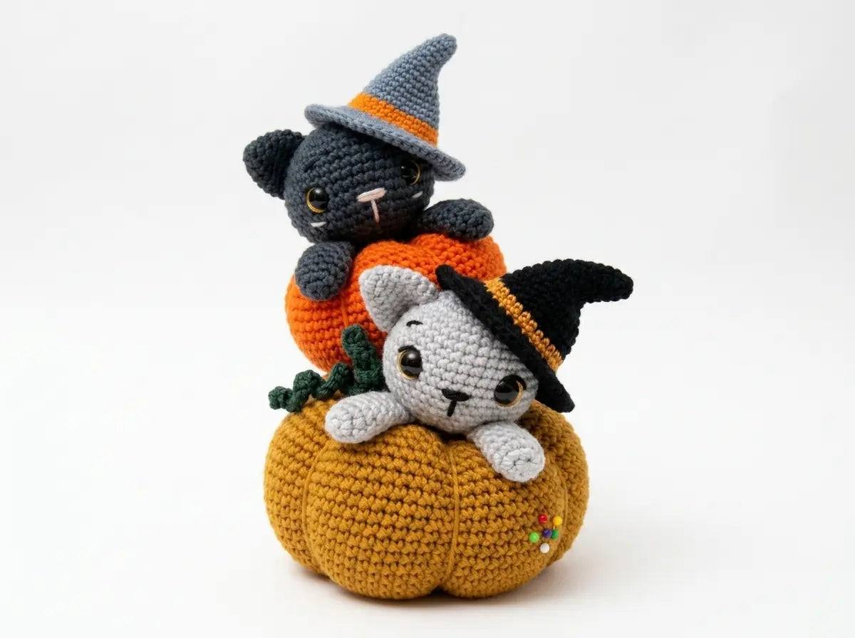 Witch Cat in Pumpkin Crochet Pattern: Step-by-Step PDF