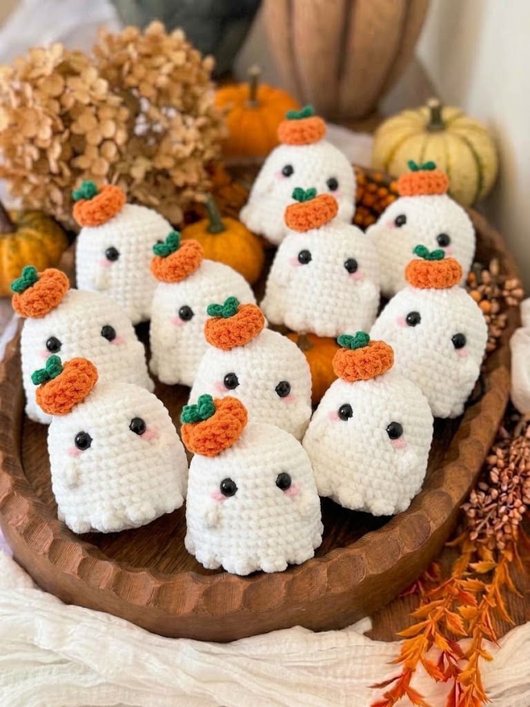 Fear Me Ghost with Pumpkin Hat Crochet Pattern: Amigurumi PDF