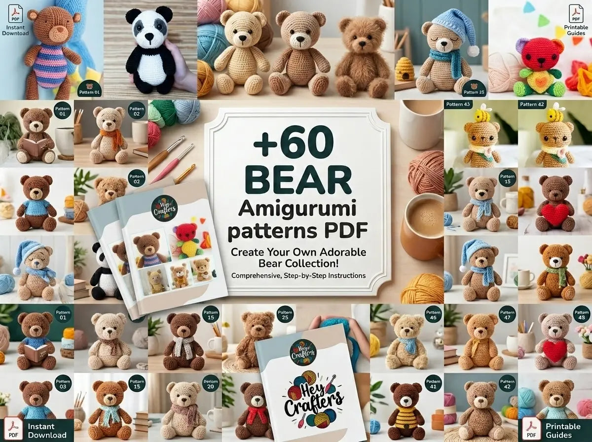 60+ Bear Amigurumi Patterns Bundle: Step-by-Step Crochet PDFs