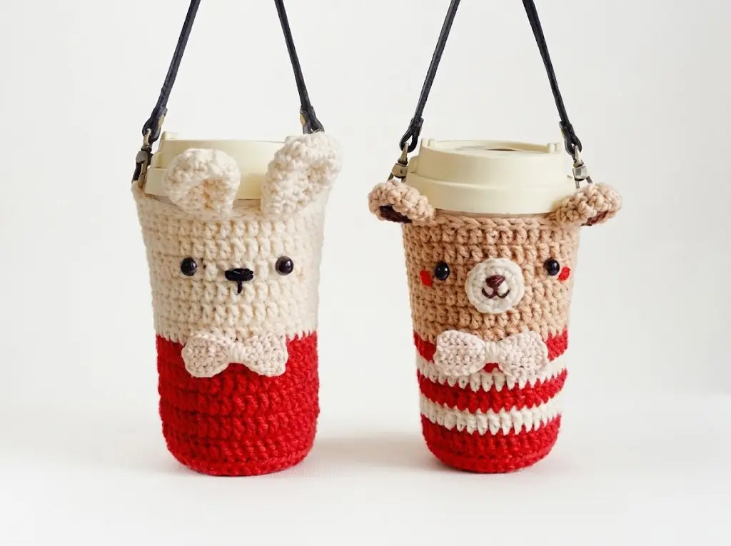 Rabbit and Bear Cup Cozy Crochet Pattern: Cup Sleeve PDF