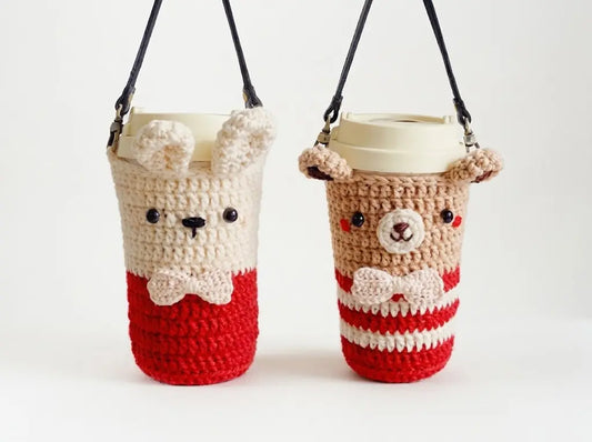 Rabbit and Bear Cup Cozy Crochet Pattern: Cup Sleeve PDF